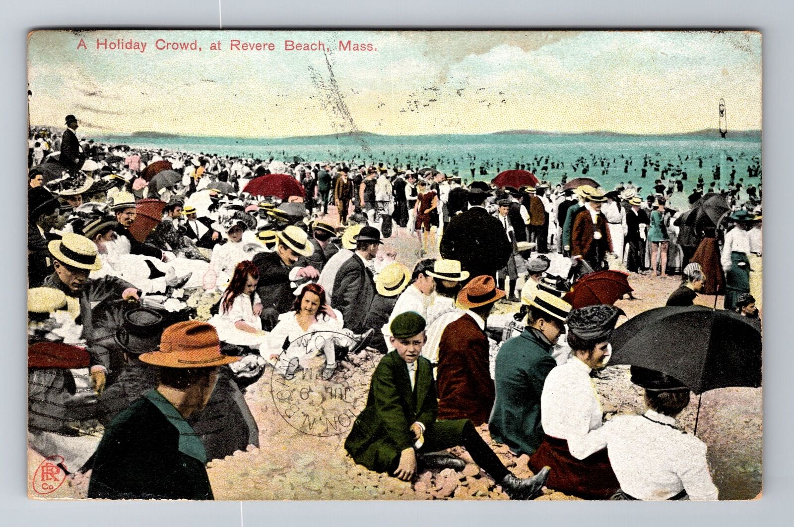 Revere Beach MA-Massachusetts, Holiday Crowd, Antique, Vintage c1907 Postcard
