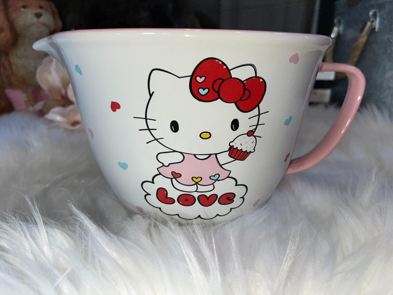 New Hello Kitty Ceramic Mixing Bowl Pink Trim Cupcake Love By Zrike Brands
