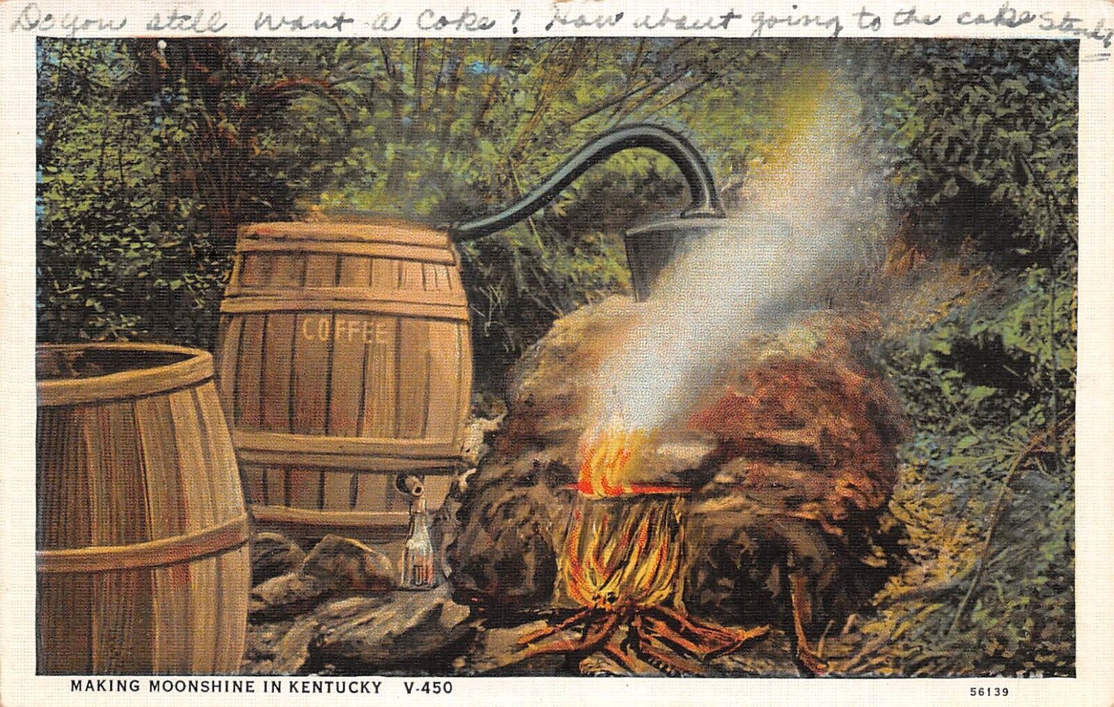 Making Moonshine in Kentucky KY Moonshine Still Linen Postcard 5438