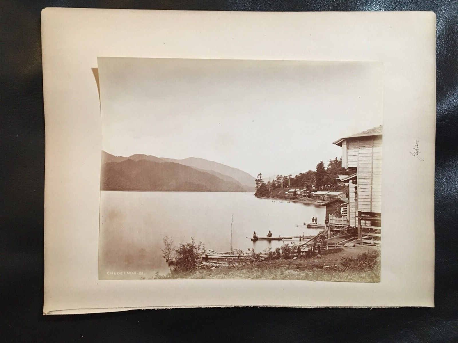 Large Original 1880s Albumen Photo of Japanese Boaters on Lake by Chudzendji