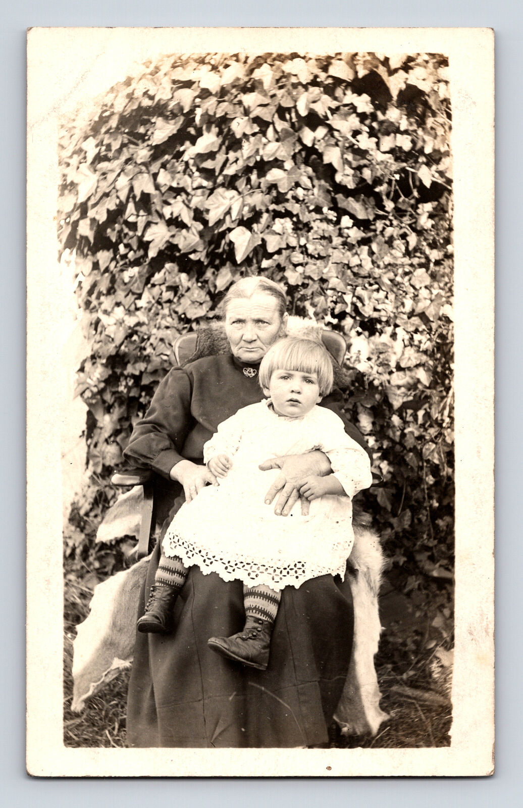 RPPC Outdoor Portrait Likely Grandmother & Granddaughter Postcard