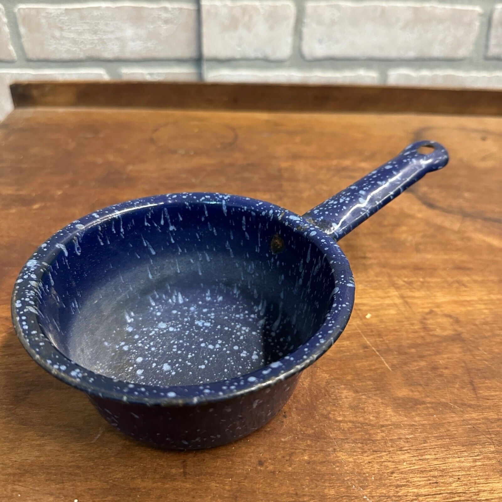 Antique Primitive Cobalt Blue Graniteware Enamelware Smal Pan Pot Vintage Farmho