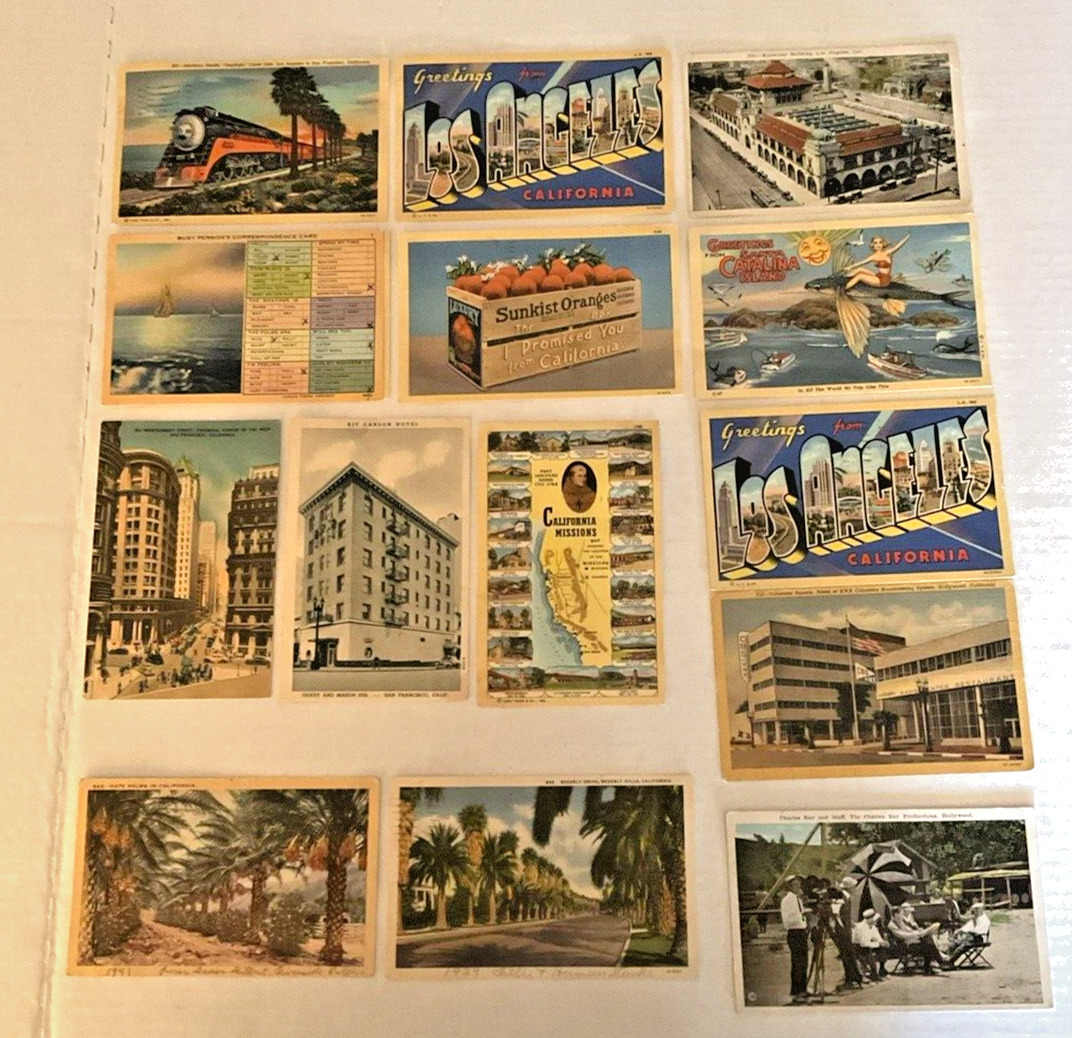 14 Antique Postcards California, Mostly Linen, Posted & Unposted