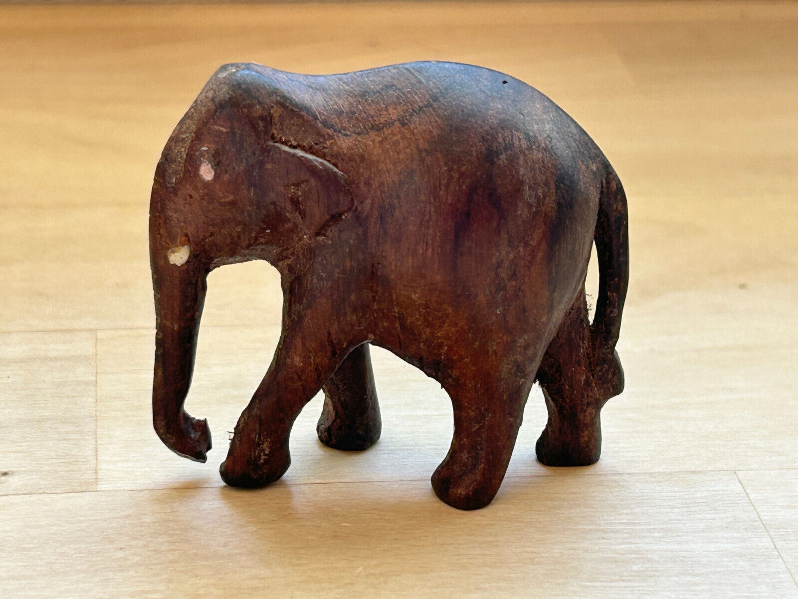 Vintage Miniature Hand Carved Wood Wooden Elephant Sculpture Figurine 2\
