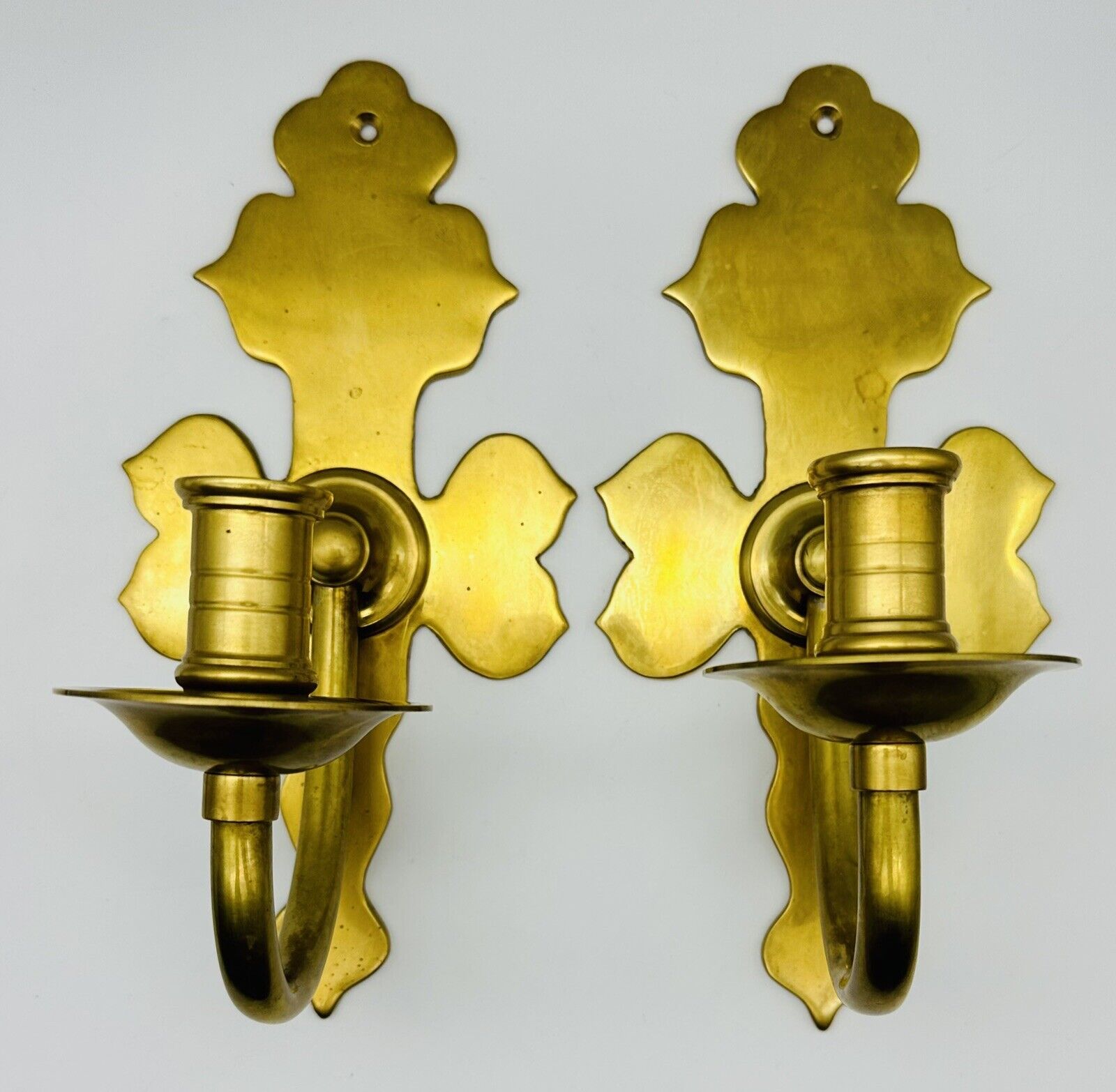 Pair Solid BRASS Candlestick Wall Mount Sconce Candle Holders Vintage Hong Kong