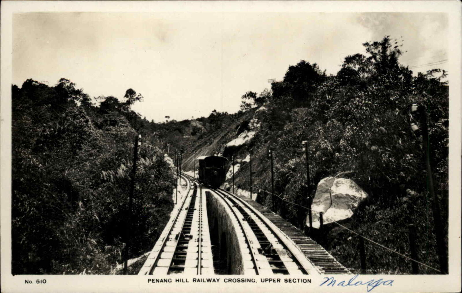 Penang Hill Railway Crossing Train c1920s Real Photo Postcard MALAYA