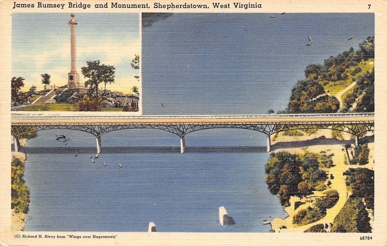 Shepherdstown West Virginia~James Rumsey Monument~Sharpsburg MD Bridge~1940 PC