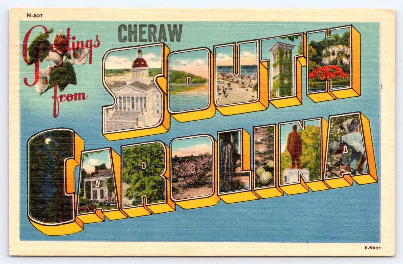 Postcard Cheraw, SC-South Carolina, LARGE LETTER Greeting