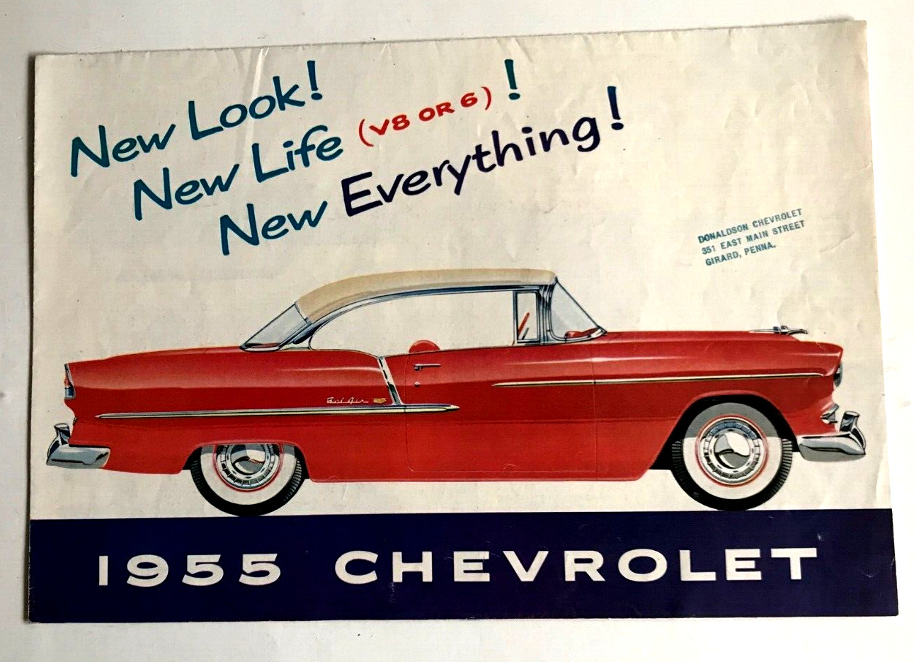 1955 CHEVROLET: NEW LOOK, NEW LIFE (V8 V6)CAR BELAIRE AUTO BROCHURE FOLDOUT