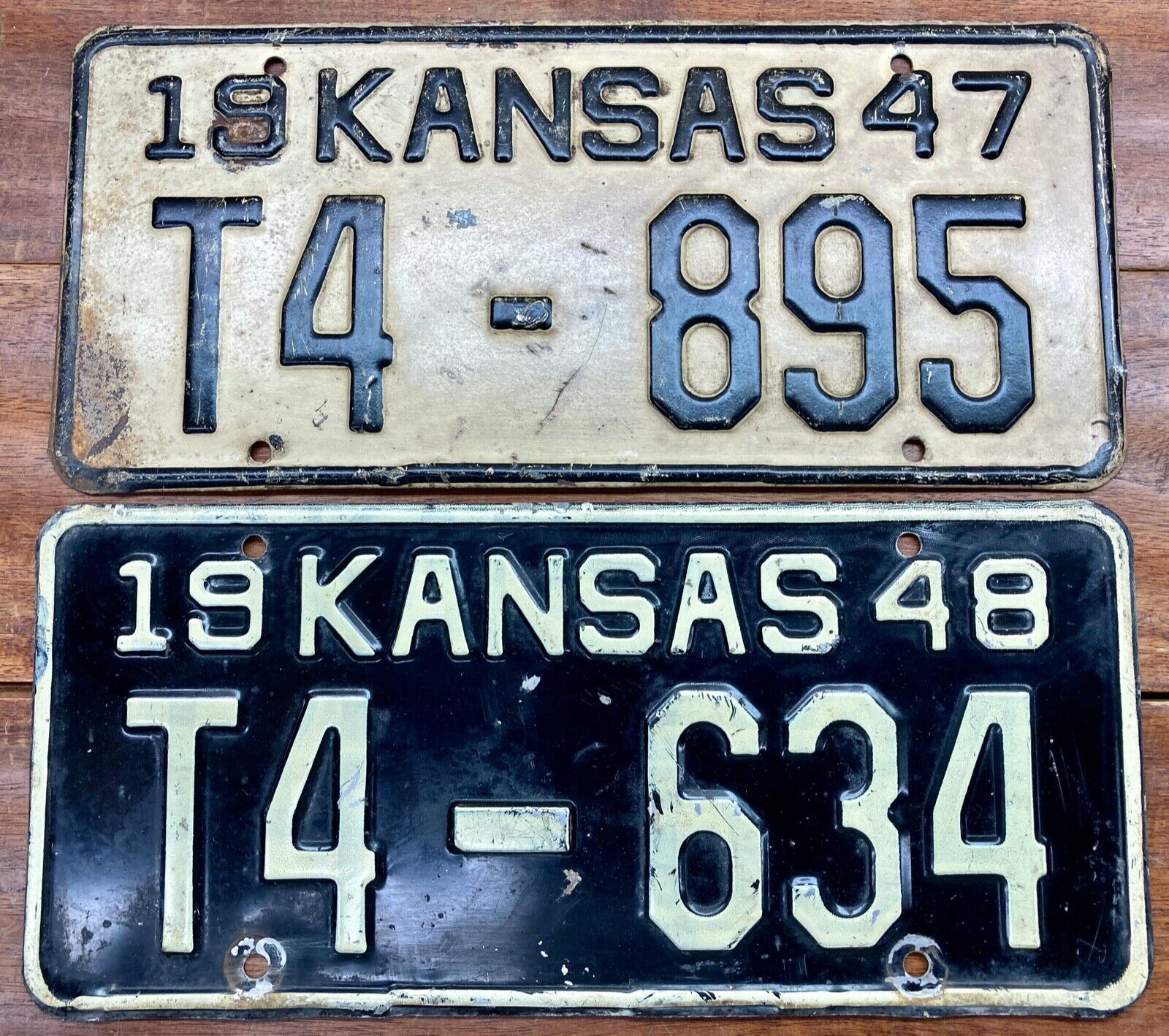 LOT OF 2 ORIGINAL 1947 & 1948 CRAWFORD COUNTY KANSAS PICKUP TRUCK LICENSE PLATES