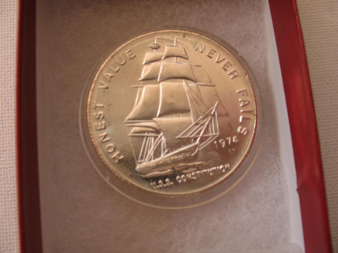 1-OZ.999 USS CONSTITUTION 1974 ART. 1 SEC. 10  SILVER REAL MONEY COIN+GOLD