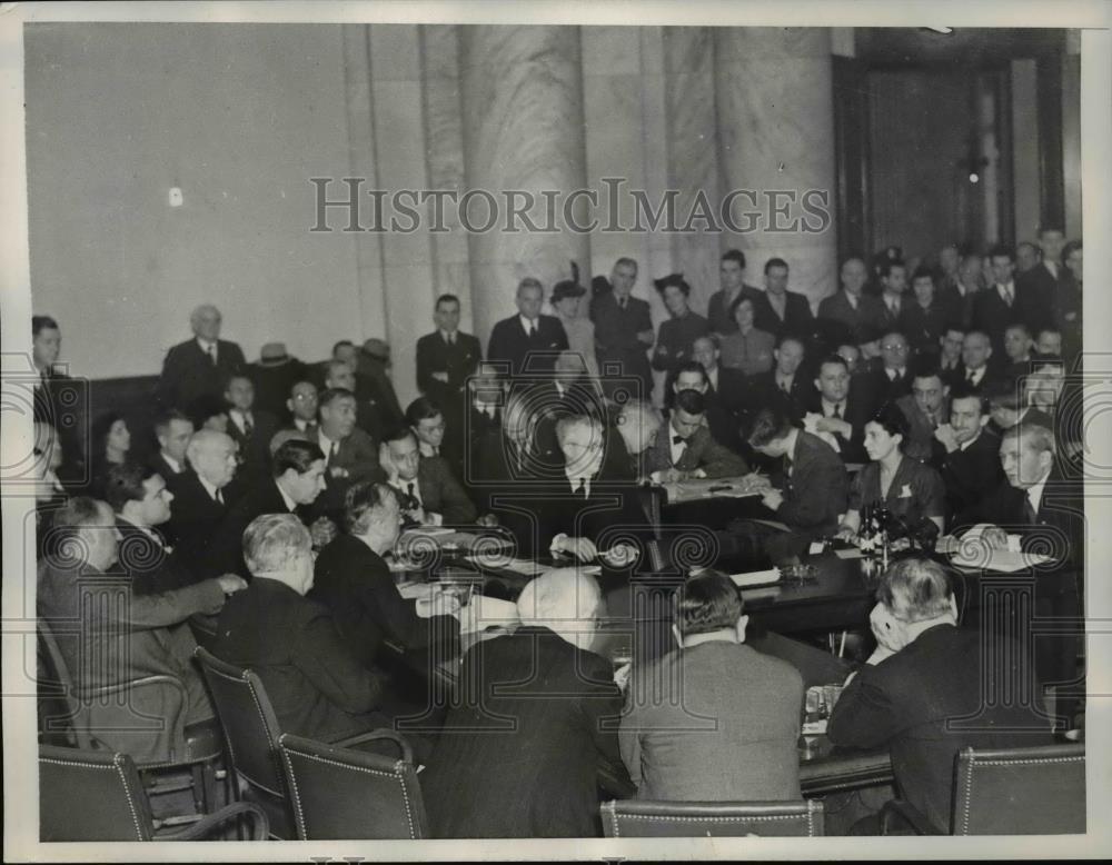 1938 Press Photo William S. Knudsen at Senate Unemployment Investigation Hearing