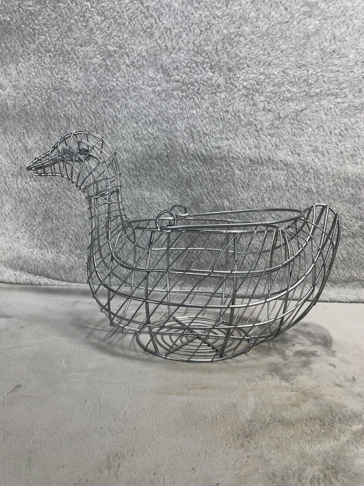 VTG Brass/Metal Figural Duck Basket Shaped Rustic Primitive Farm Decor