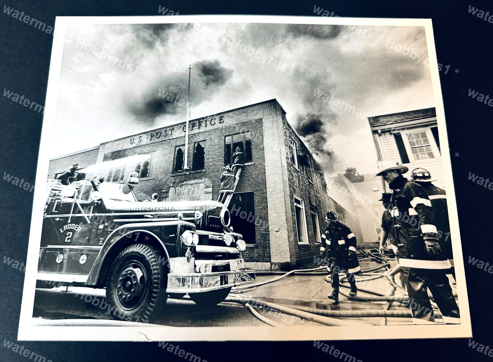 Fire Department Firemen Fire Trucks US Post Office Watertown MA 1987 Press Photo