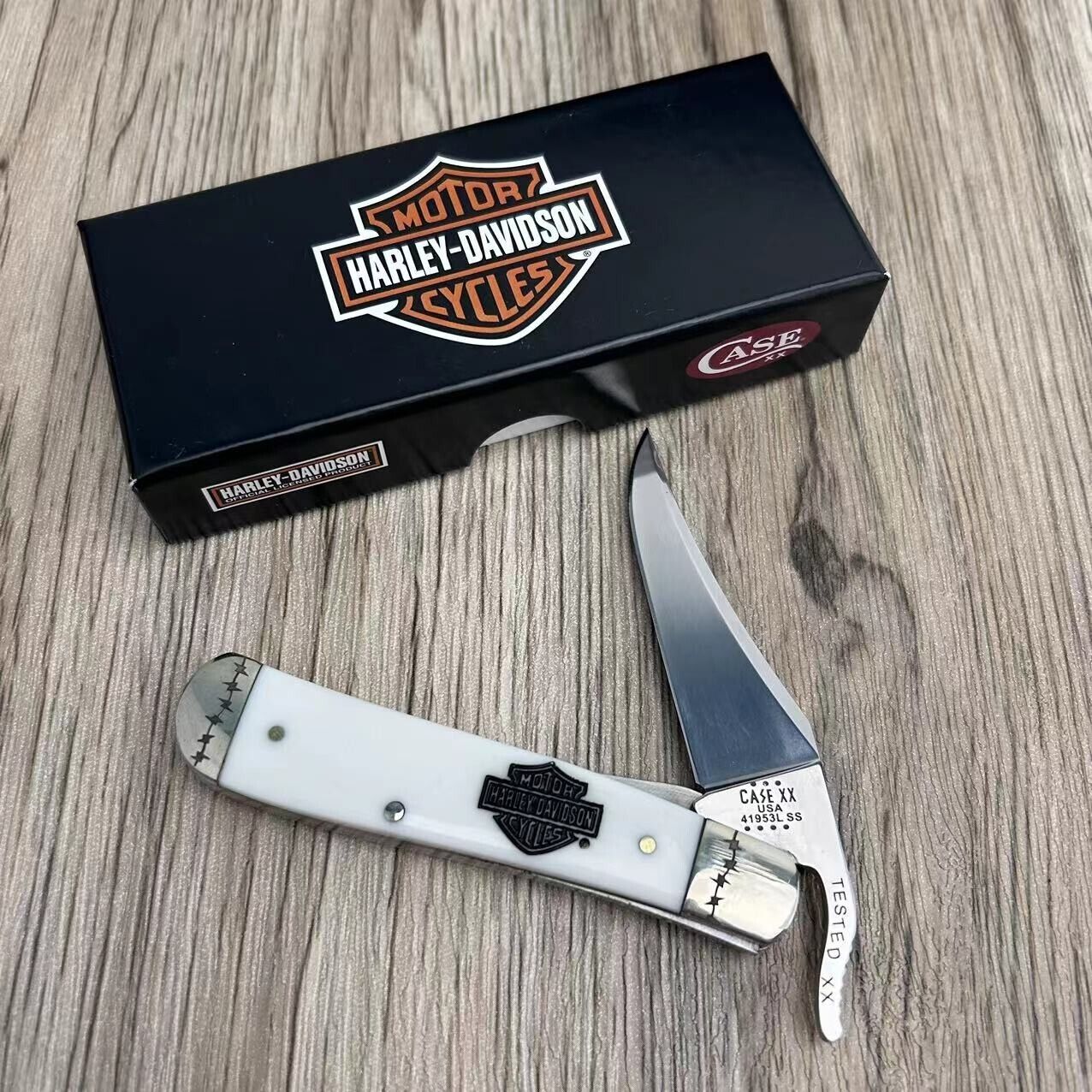 CASE XX Knives Harley-Davidson Russlock 52249 Pocket Knife White Handle