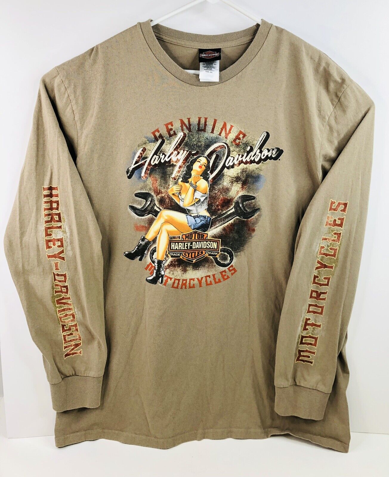 Harley Davidson Eureka Springs Arkansas Brown Men\'s Long Sleeve 2XL T-Shirt