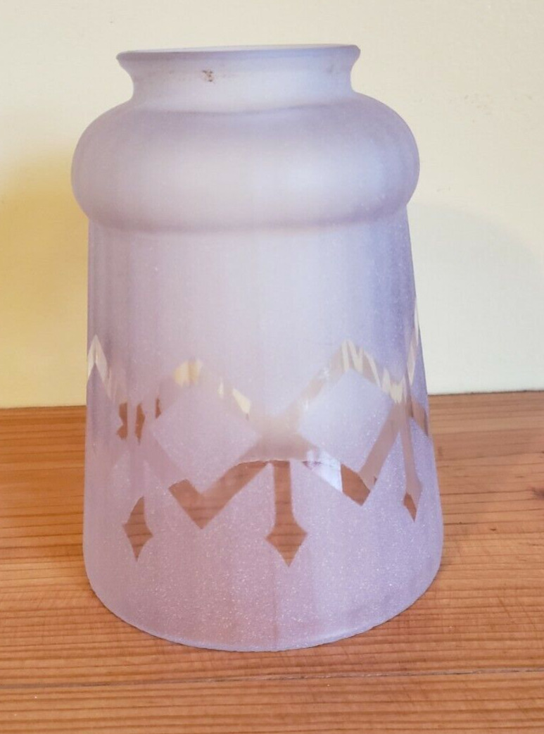 Vintage Irridescent Frosted Etched with Geometric Design Glass Lamp Shade