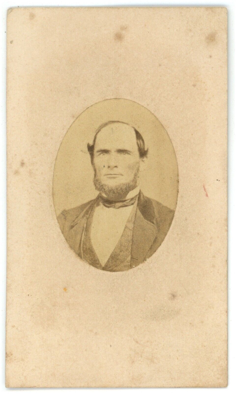 Antique CDV Circa 1860\'S Rugged Dashing Older Man With Beard in Suit & Bow Tie