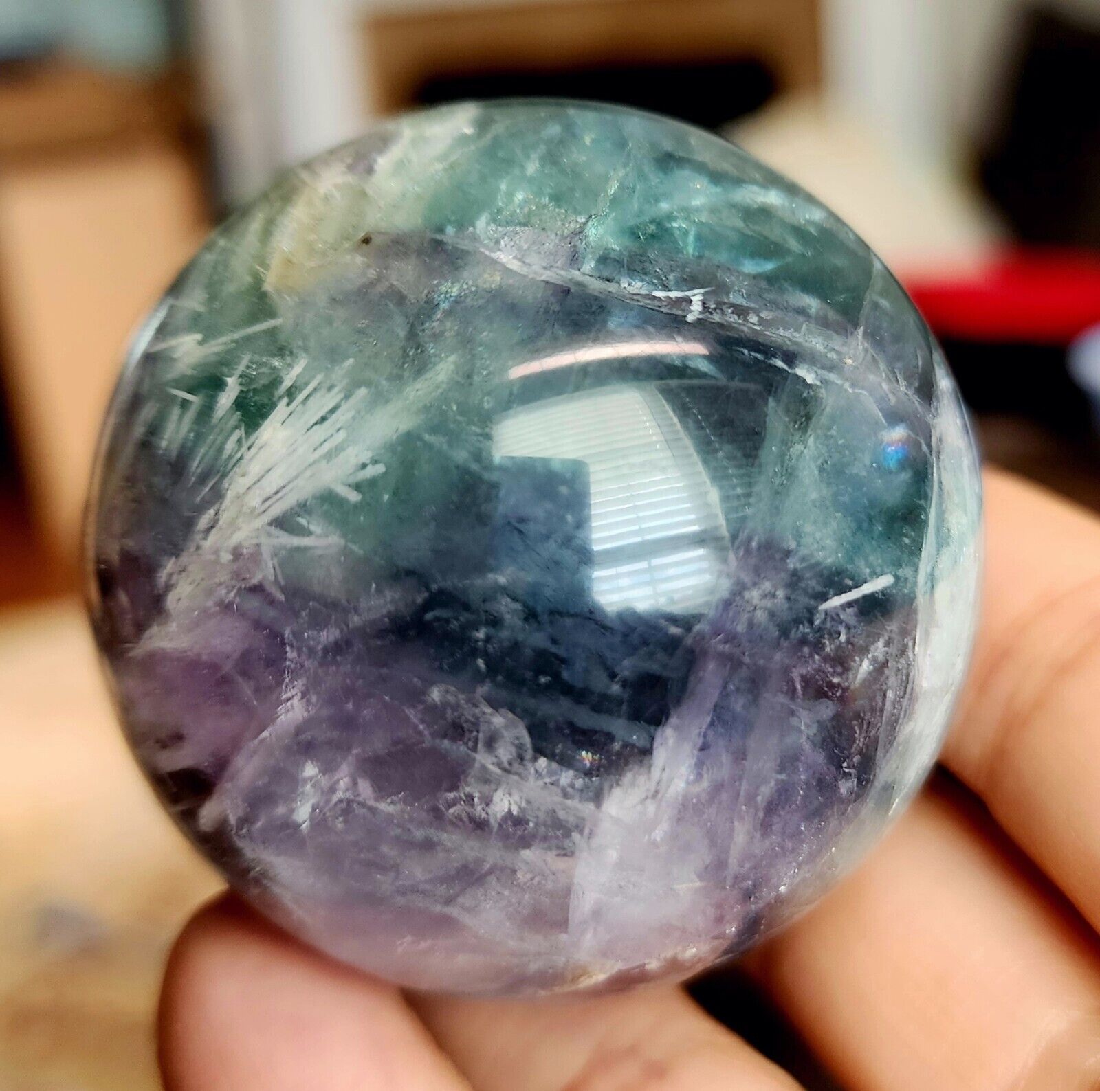 Natural Feather Fluorite Crystal Sphere 2.25
