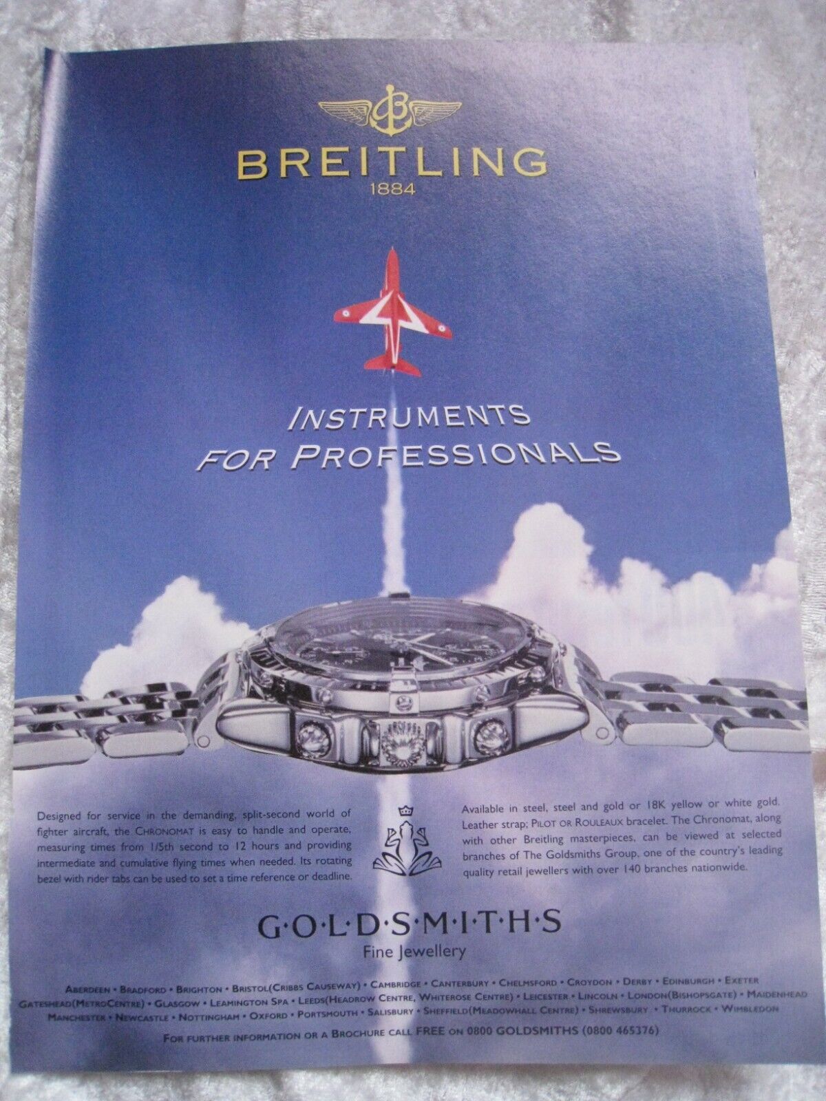 BREITLING INSTRUMENTS FOR PROFESSIONALS CHRONOMAT 1998 ADVERT A4 APPRX FILE 28