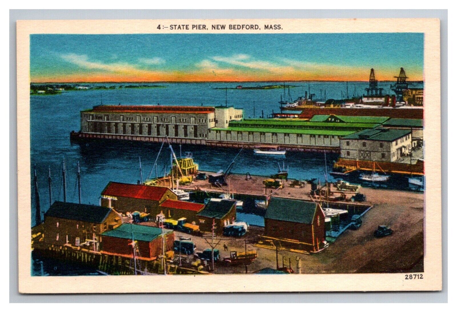 Postcard New Bedford Massachusetts State Pier Harbor