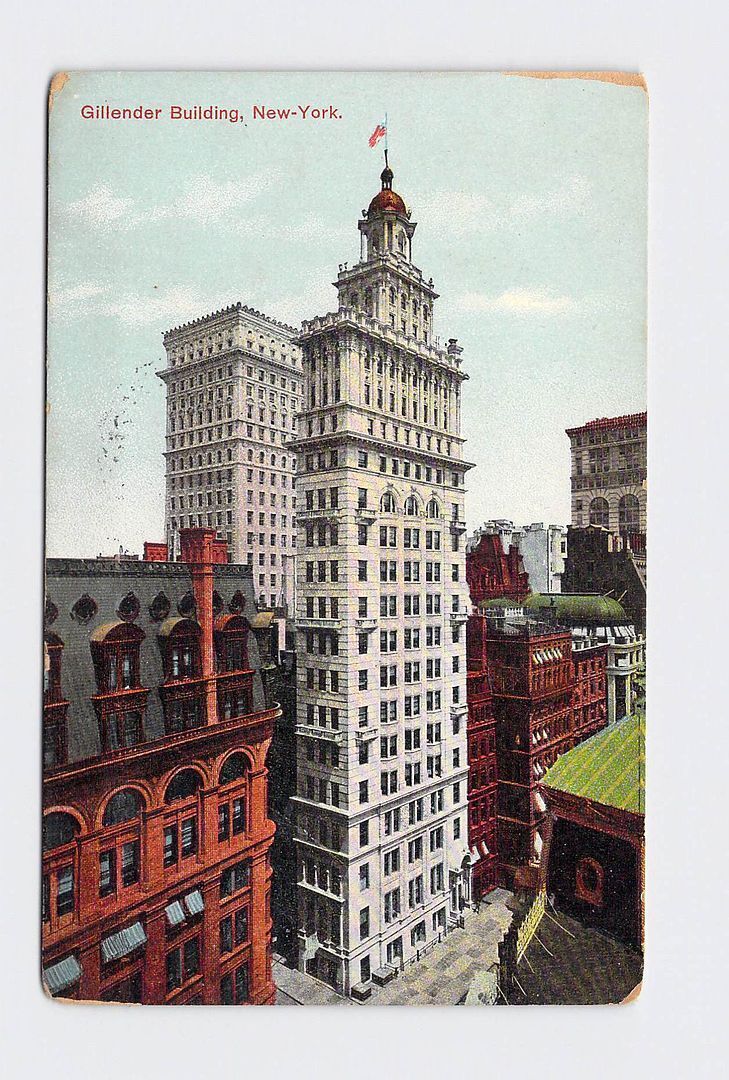 PPC Postcard NY New York City Gillender Building Birds Eye View 1908 Postmark