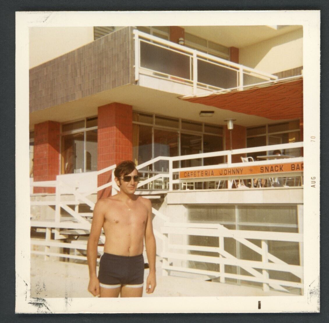 Handsome Shirtless Man Swimsuit Sunglasses Photo 1970s Mallorca Spain Travel Gay