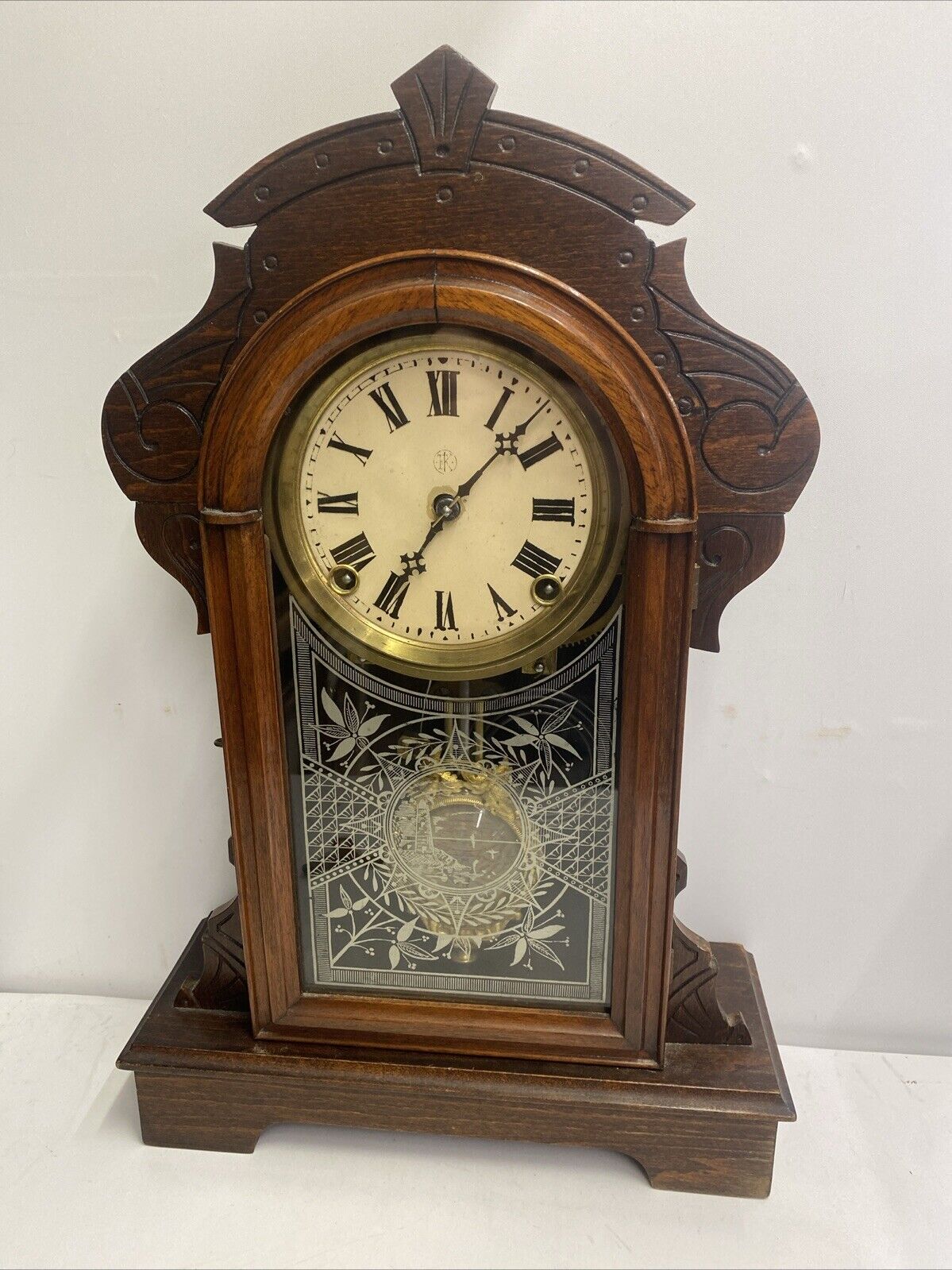 Antique Small K Kroeber Parlor Clock W/ Beautiful Case & Pendulum, Runs, Chimes