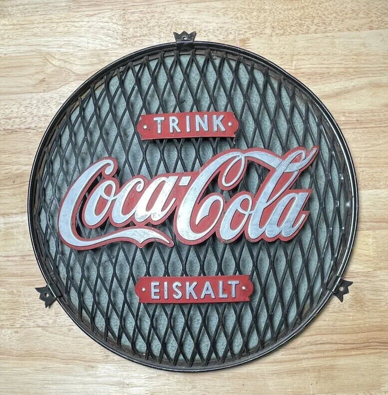 RARE 1940’s German “TRINK Coca-Cola EISKALT” 16” Dia Dome Delivery Truck Sign