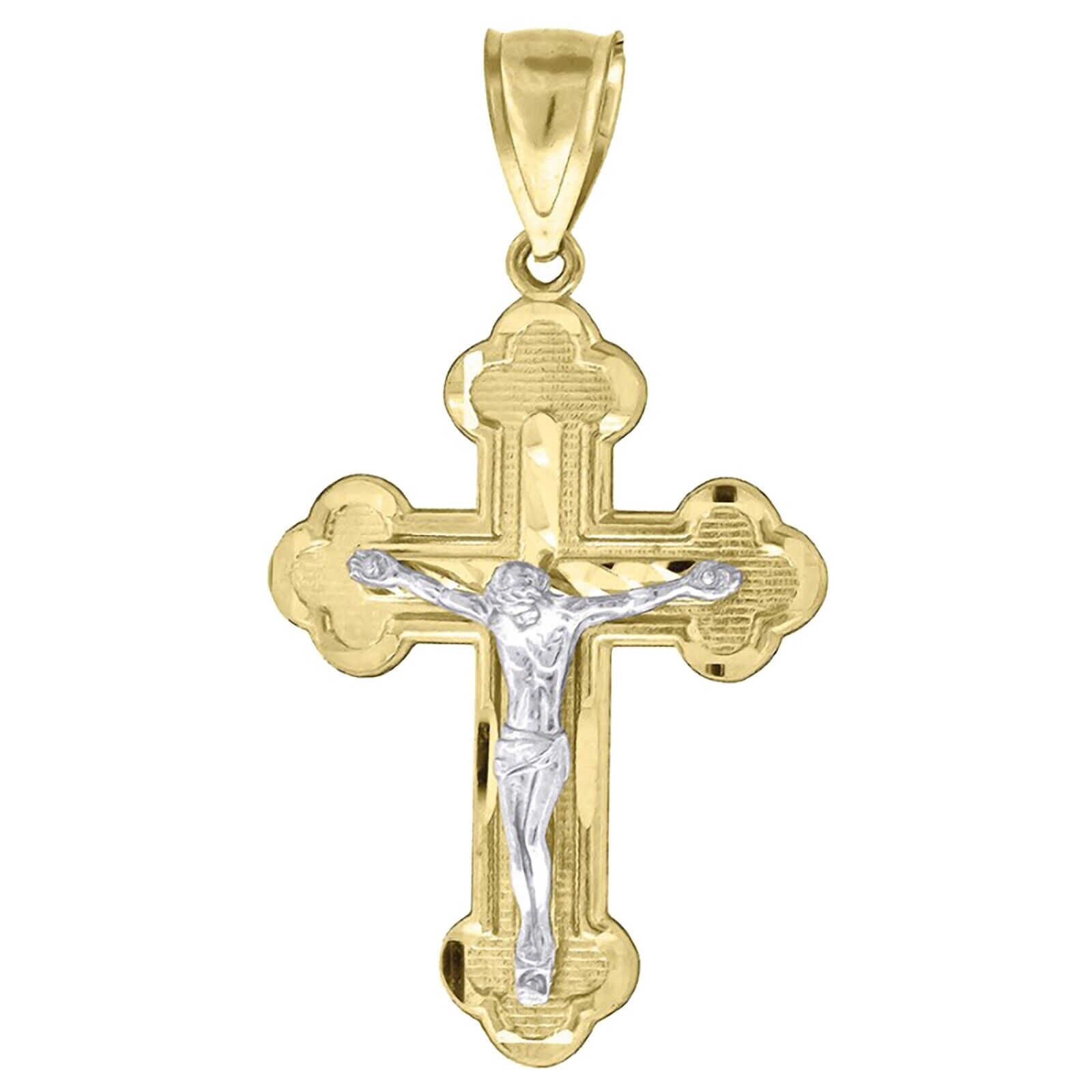 Crucifix 14k Yellow Gold Diamond - Cross Diamond Cut 14k Two Tone Gold 