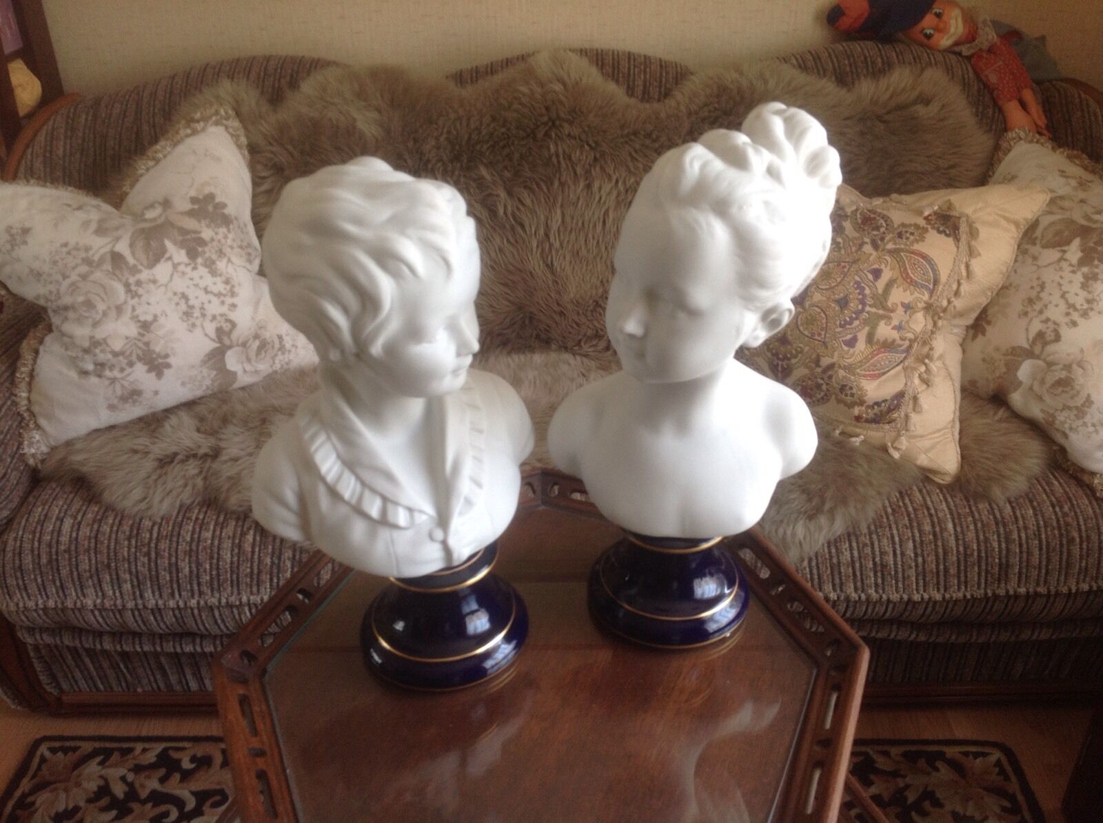 Rare Biscuit Busts Of Boy and Girl Limoges MNP By Jean-Antoine Houdon 1777