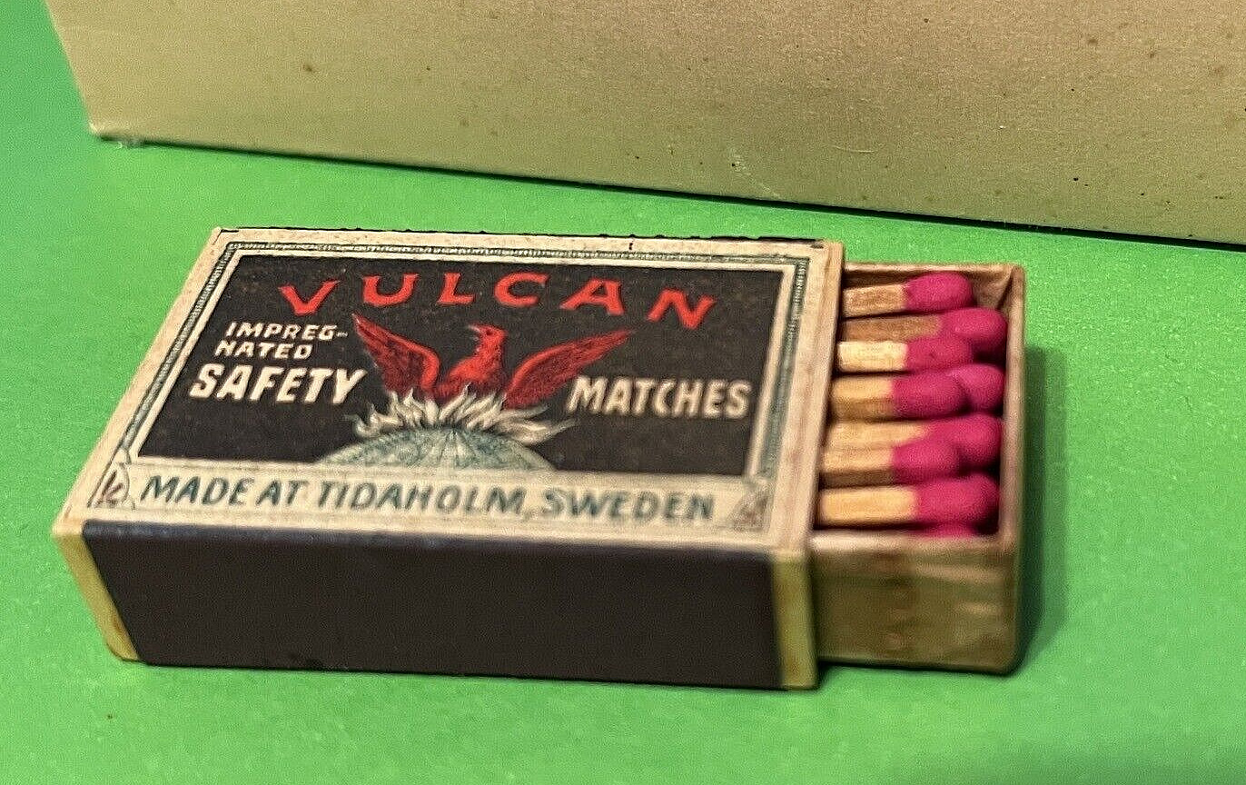 OLD Vulcan Vest Pocket Safety wood matches in wood boxes.UNUSED, 12 sets ,SWEDEN