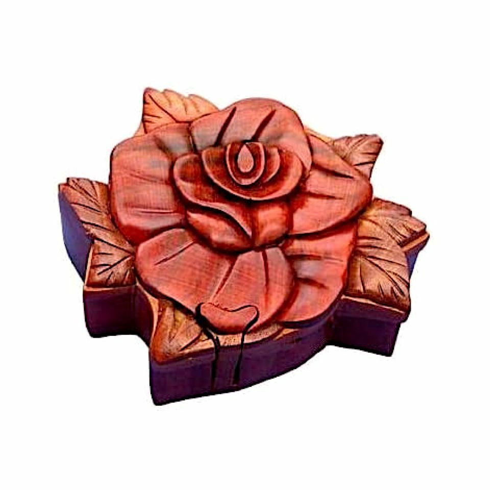 Rose - Handmade Wood Puzzle Box Intarsia Wood Decorative Jewelry Trinket Box 