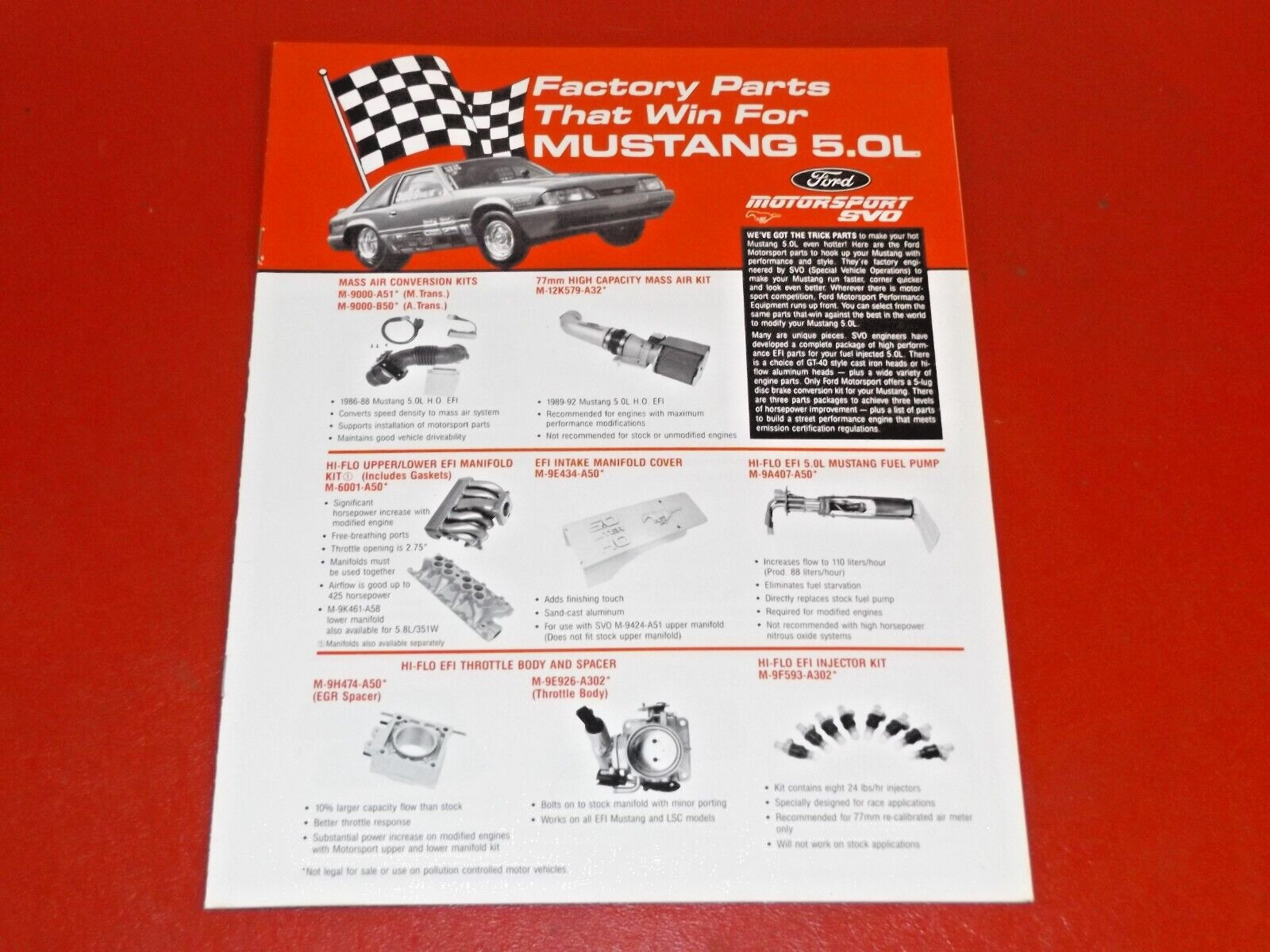 NOS 1993 Ford Motorsports SVO 5.0L V8 Parts Catalog 1992 SAAC MKI Featured NICE