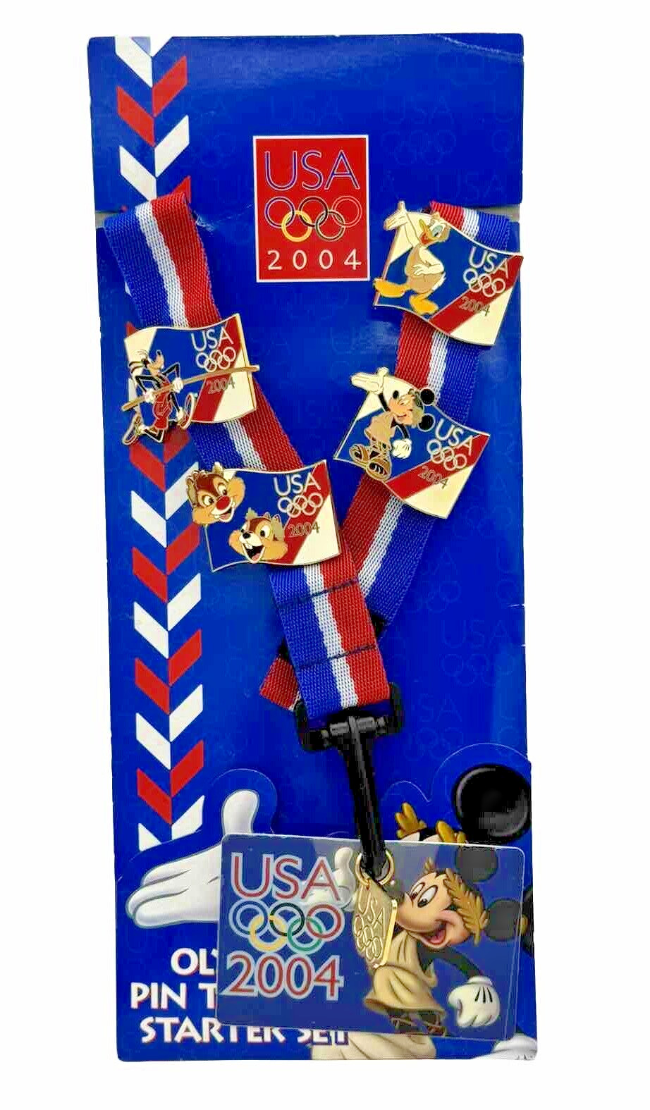 Disney Pins 2004 Disney USA Olympics Starter Lanyard Pin Set Chip n Dale #32097