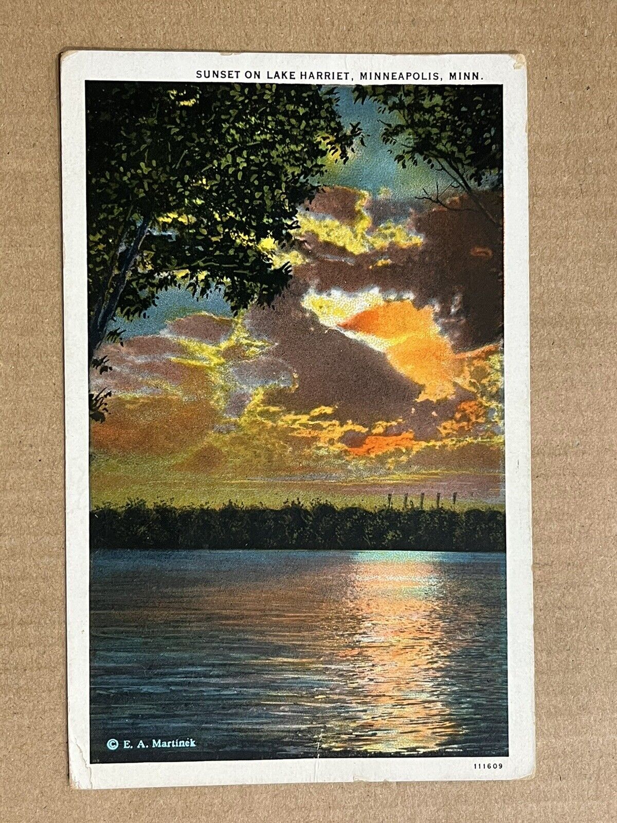 Postcard Minneapolis Minnesota Scenic Sunset On Lake Harriet Vintage PC