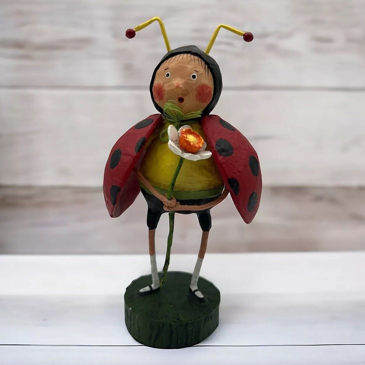 Lori Mitchell Little Ladybug Easter Spring Figure Figurine Folk Art 5 1/2\