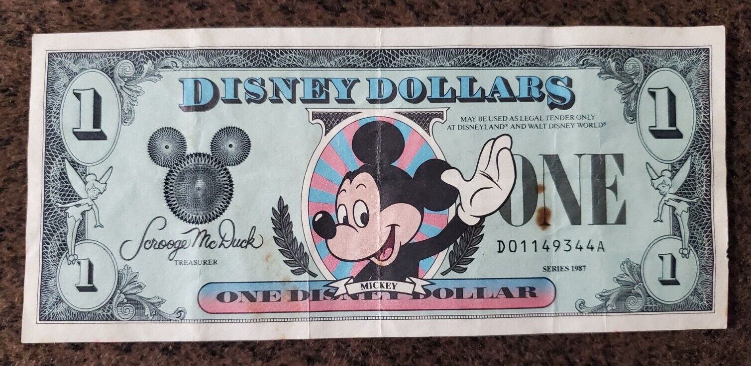 1987 Series Disney Dollar Bill ‘Waving Mickey Mouse’ - D Bank Note $1 Vtg 