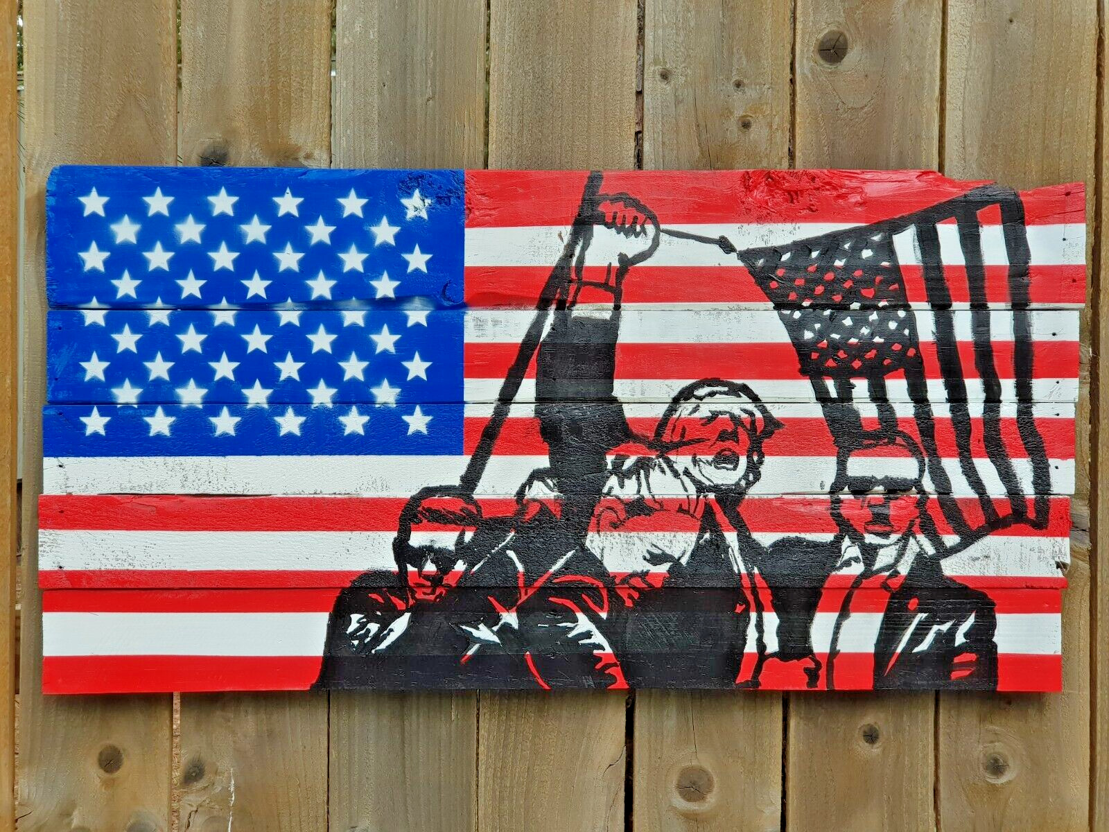 Fight Large American Flag Wooden Sign Wall Decoration Patriotic Outdoor/Indoor
