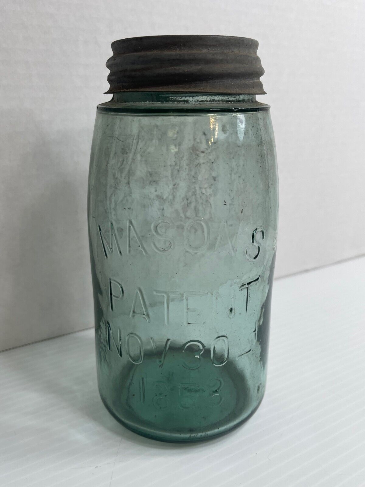 Antique - Mason\'s Patent Nov 30th 1858 Jar + Lid (Small Gap in Name & Patent)