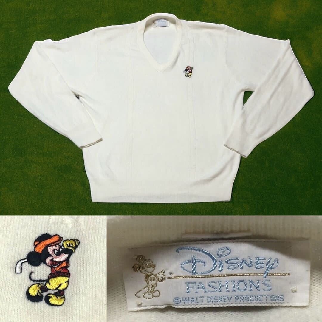 Vintage 80s Disney Fashions Mens Mickey Mose Golf Cable Knit Sweater Size XL EUC