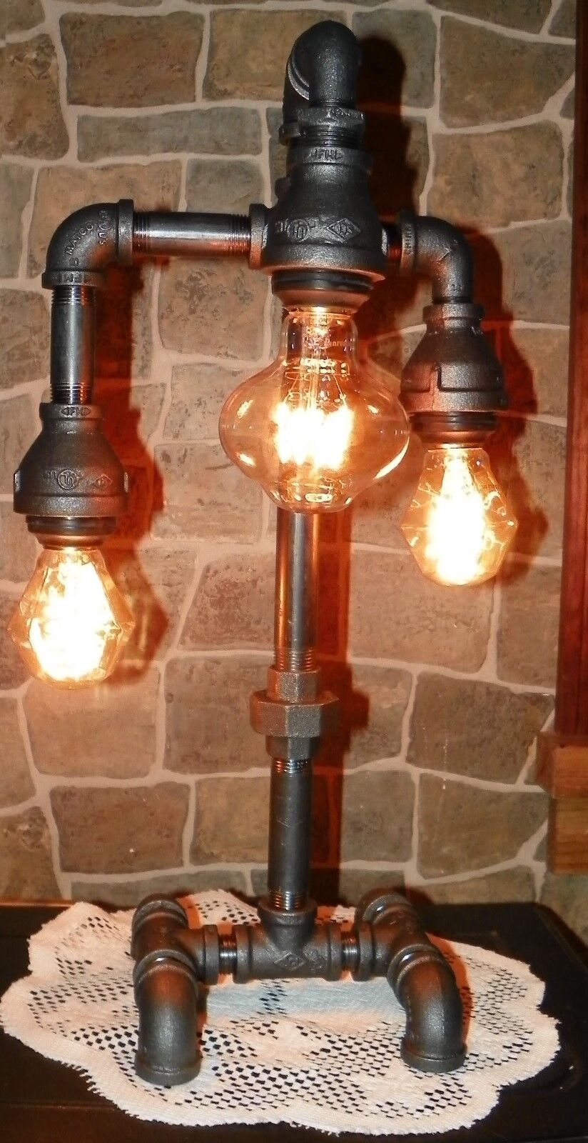  Industrial Pipe Three Tier Lamp steampunk style with vintage bulbs
