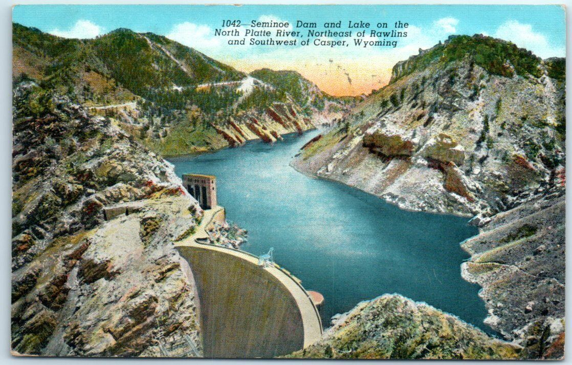 Postcard - Seminoe Dam and Lake on the North Platte River, Wyoming