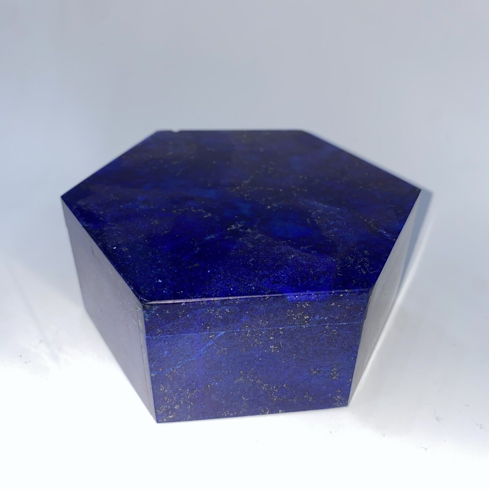 Hexagonal Lapis Lazuli Box Natural Color Hand Carved Crystal Stone 10-cm