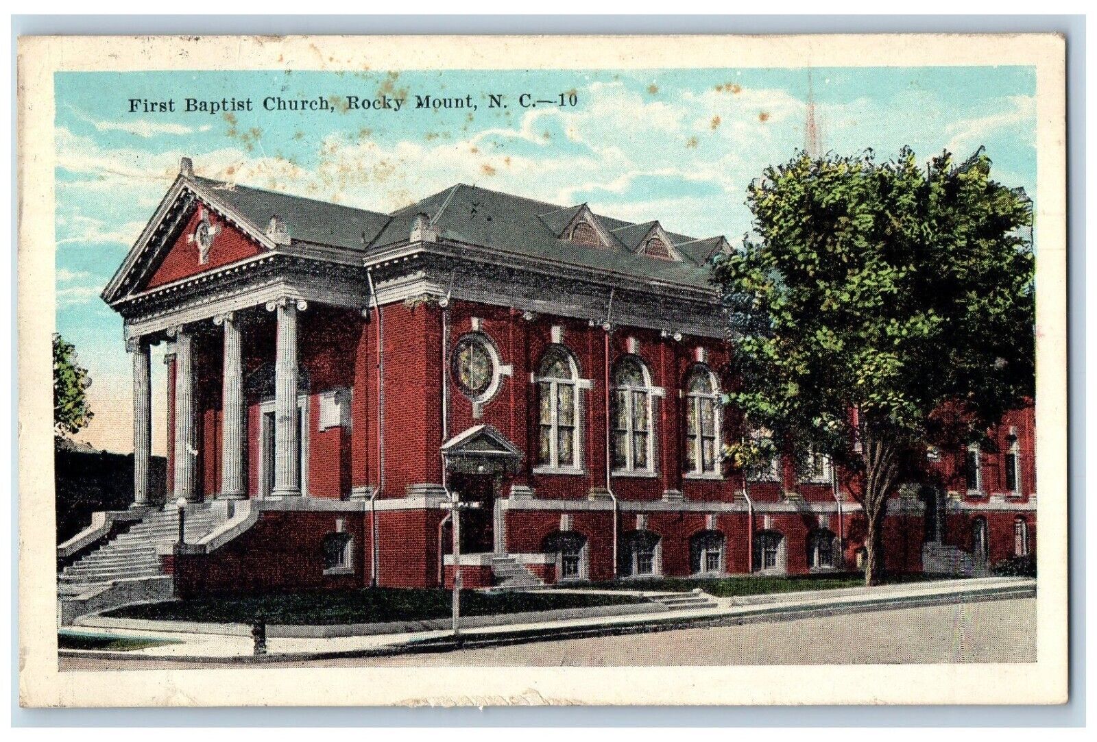 Rocky Mount North Carolina Postcard First Baptist Church Building Exterior 1926