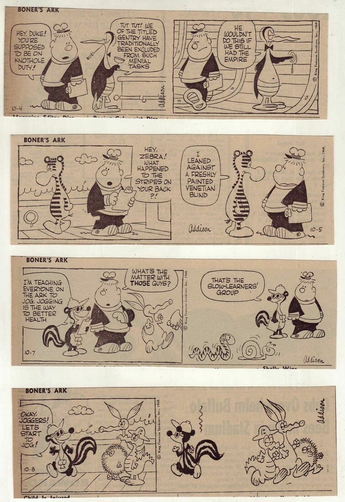 Boner\'s Ark by Mort Walker - 1st year 27 daily comic strips, Complete Oct. 1968