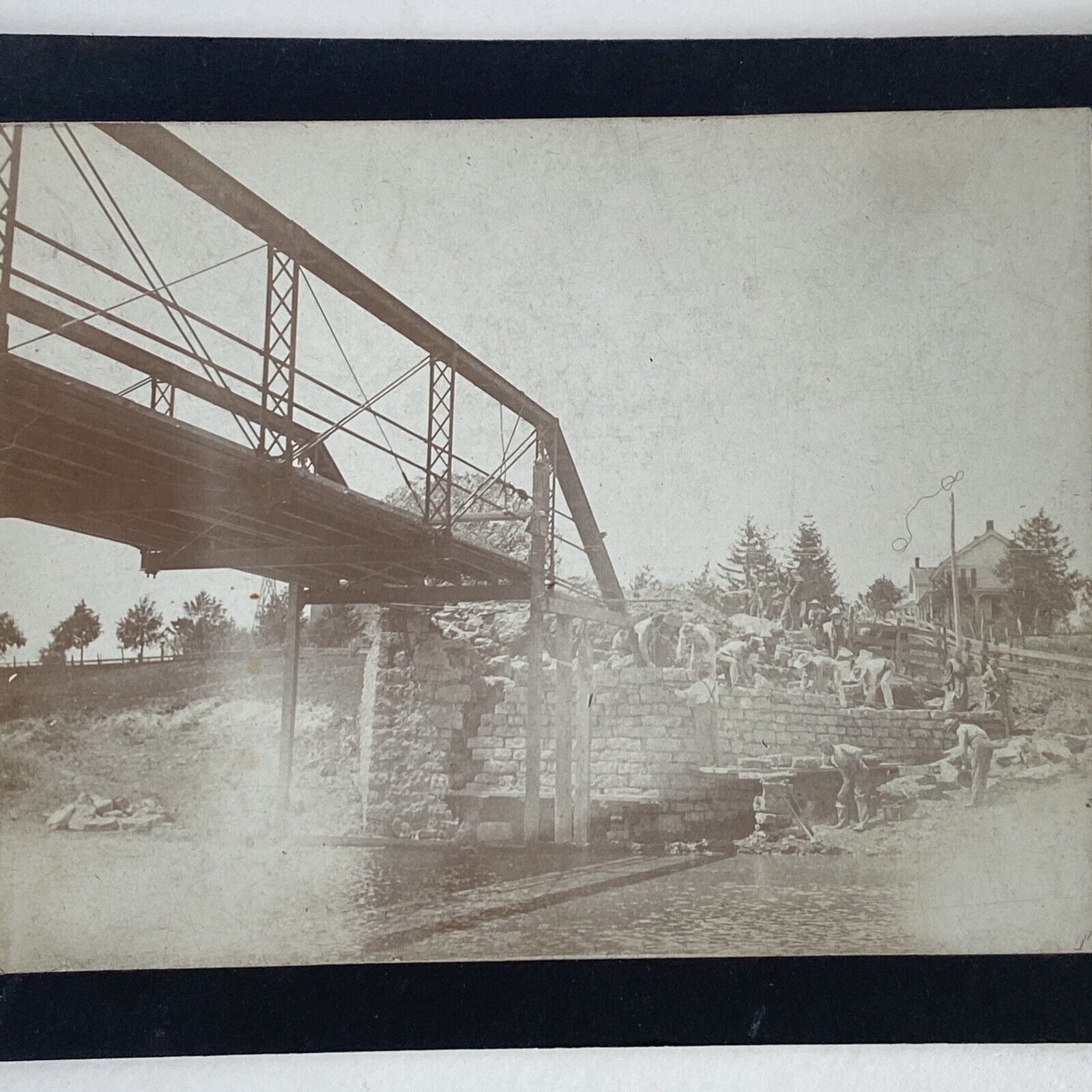 c1900 Cabinet Card Photo Men Building a Bridge Sepia