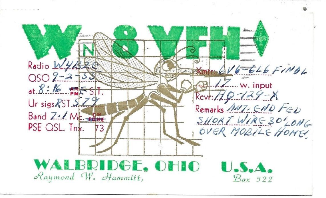 QSL 1955 Walbridge   Ohio     radio card