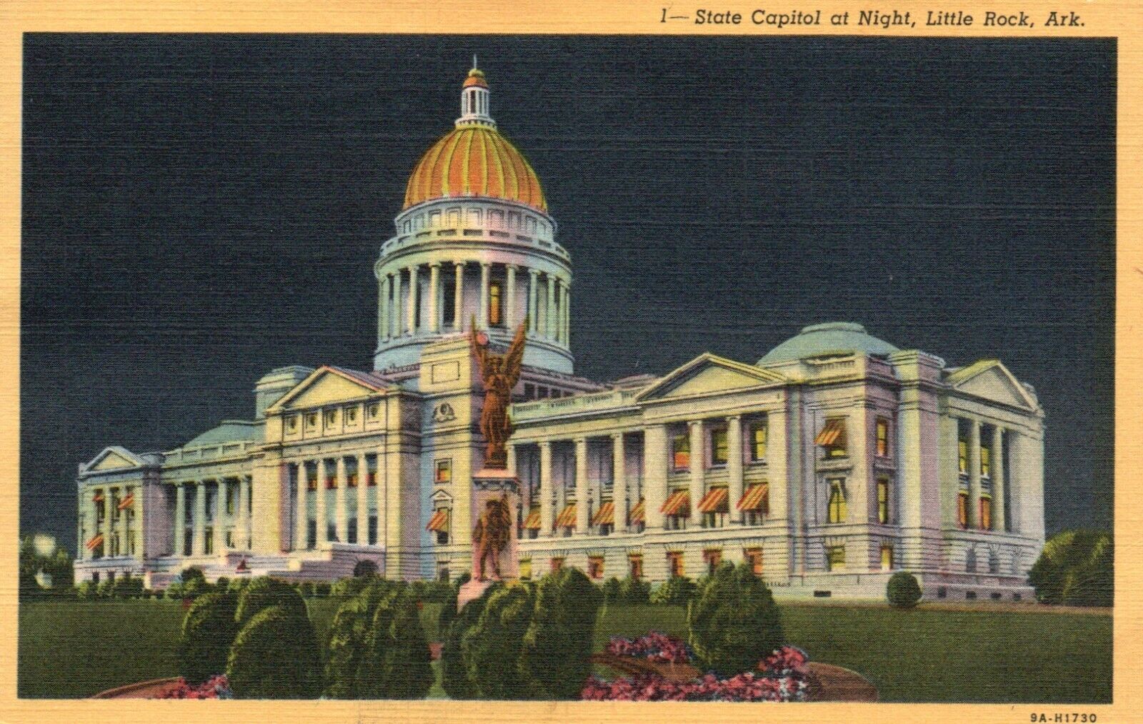 Postcard AR Little Rock State Capitol by Night 1948 Linen Vintage PC G8307