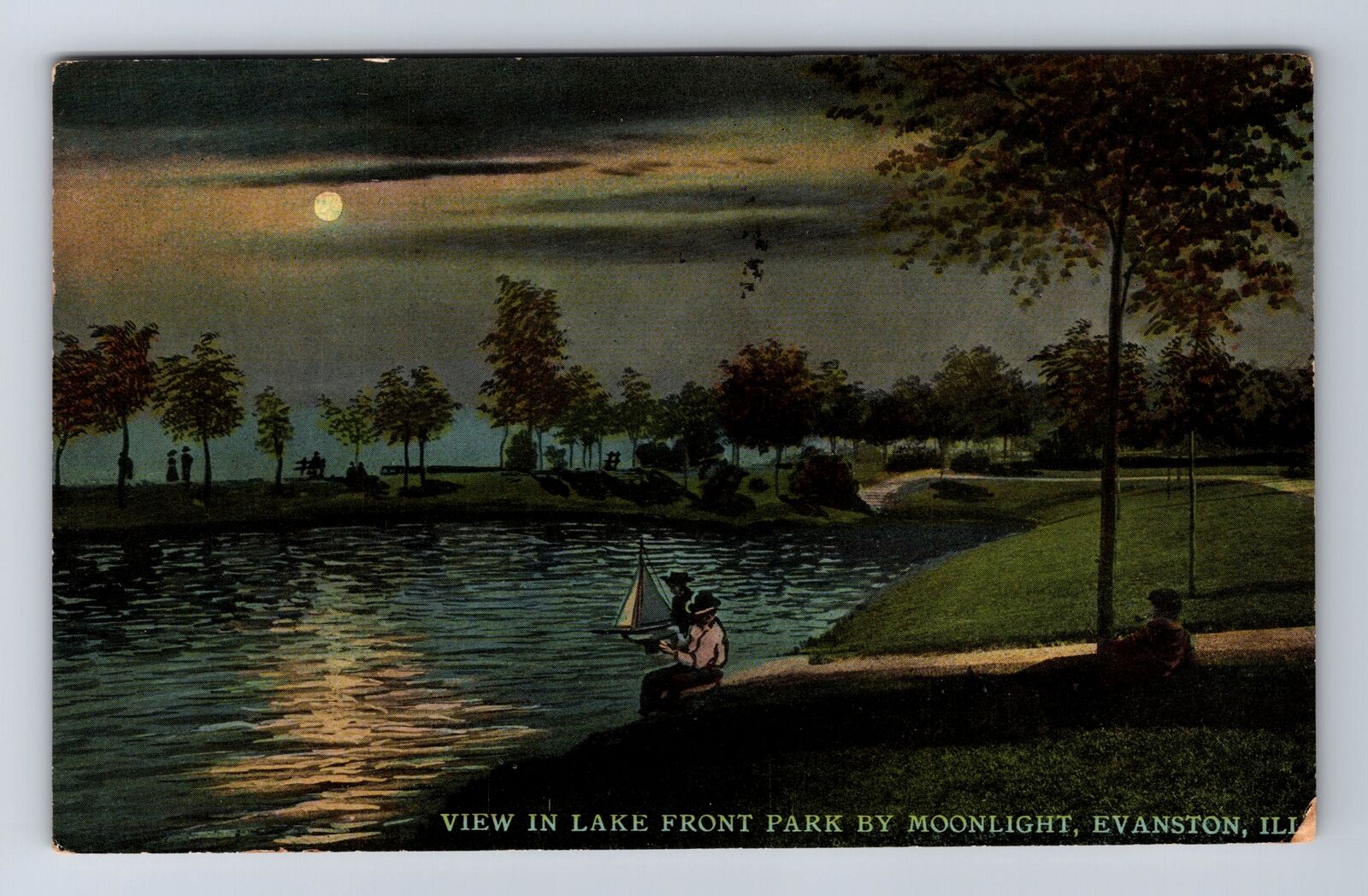 Evanston IL-Illinois, View In Lake Front Park, Antique, Vintage c1915 Postcard